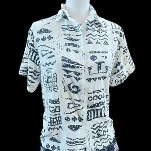 Black and white print button-up shirt